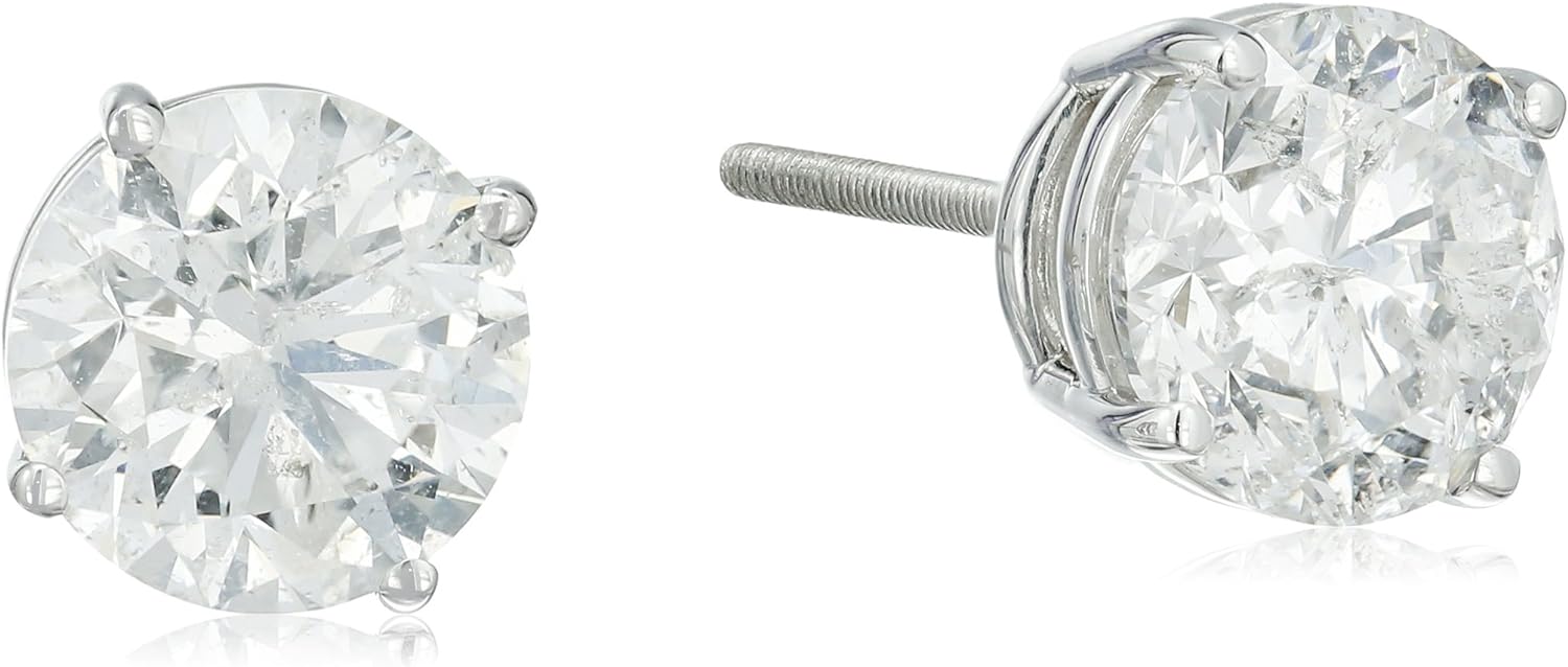 Amazon Collection IGI Certified 14k Gold Round Diamond Stud Earrings (H-I Color, I1 Clarity)