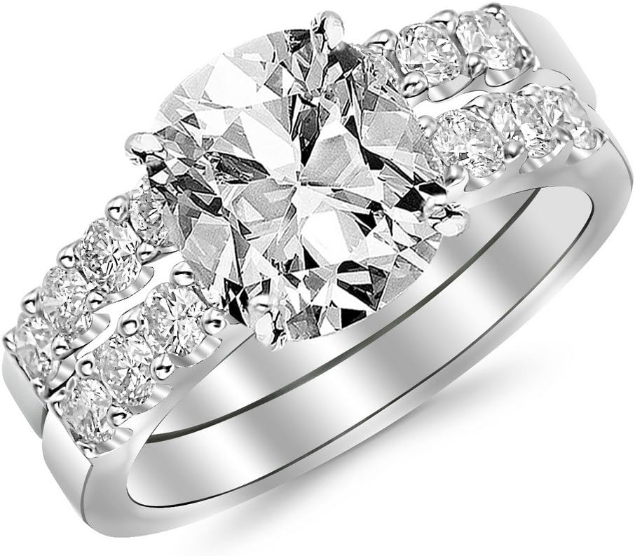 2.02 CTW Classic Prong Set Bridal Set With Wedding Band and Diamond Engagement Ring w/ 1.01 Ct GIA Certified Cushion Cut F-G Color VS2 Clarity Center