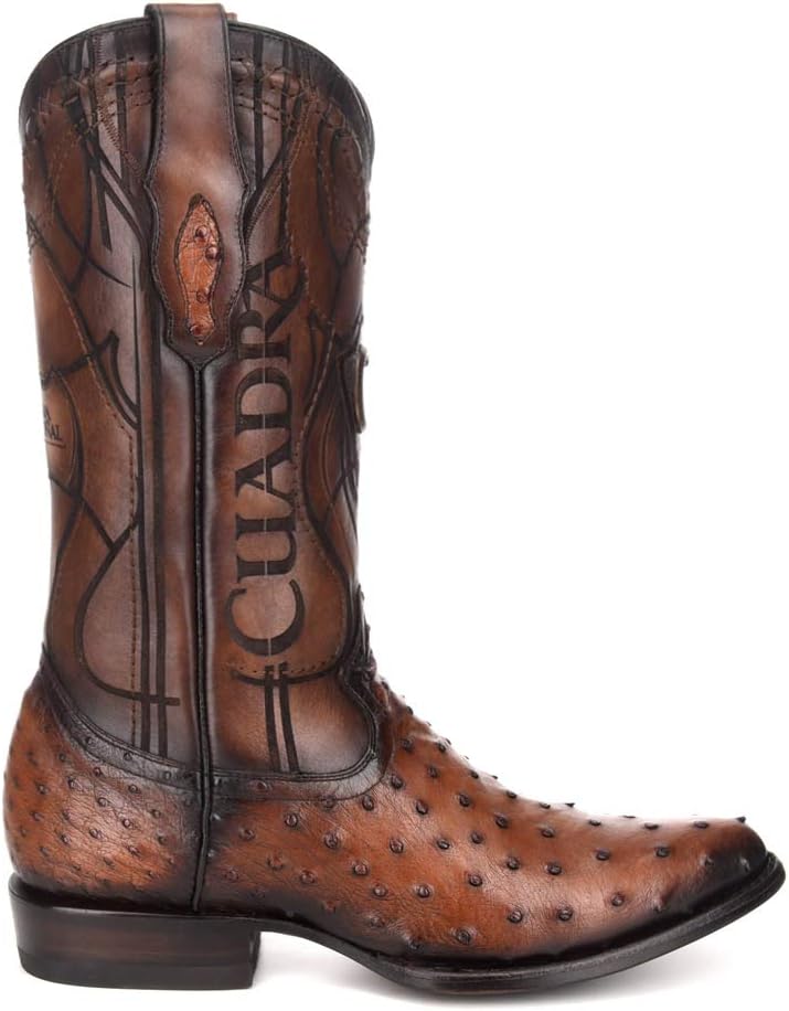 Cuadra Men's Western Boot in Genuine Ostrich Leather Brown