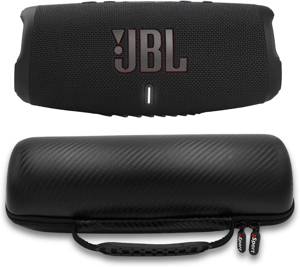 JBL Charge 5 Waterproof Portable Speaker with Built-in Powerbank and gSport Carbon Fiber Case (Black)