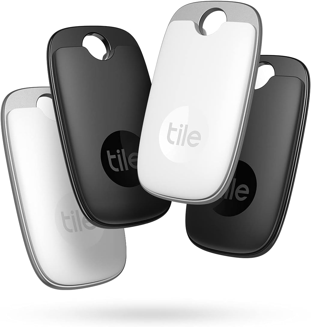 Tile Pro 4-Pack. Powerful Bluetooth Tracker, Keys Finder and Item Locator for Keys, Bags, and More; Up to 400 ft Range. Water-Resistant. Phone Finder. iOS and Android Compatible.