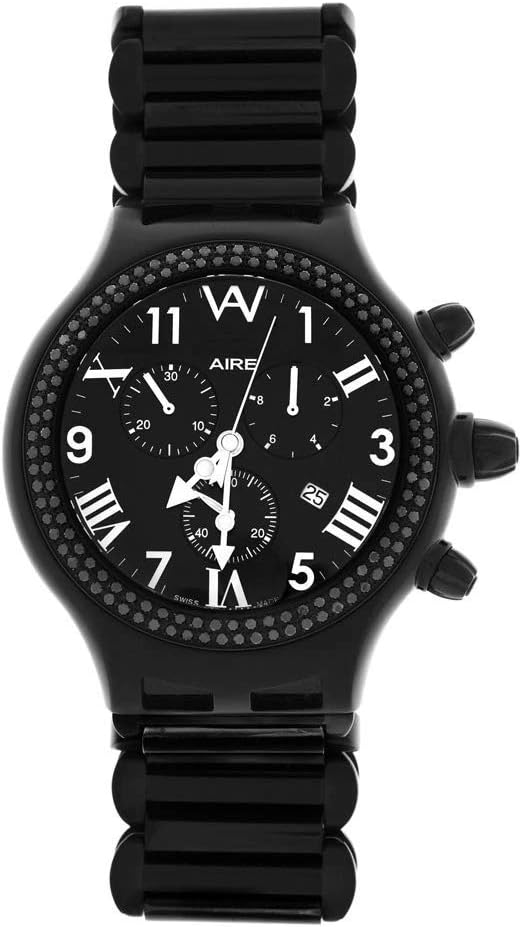 Aire Parlay Swiss Made Over-Sized Chronograph Mens Black Diamonds Watch