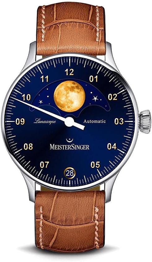 Meistersinger Lunascope Automatic Watch, Blue, ETA 2836-2, 40mm, Leather, LS908G