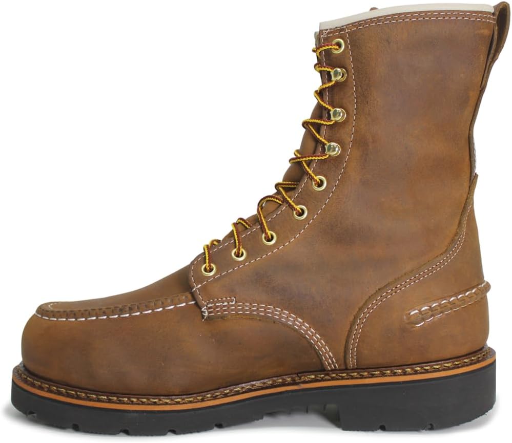 Thorogood 1957 Series 8” Waterproof Steel Toe Work Boots for Men - Full-Grain Leather with Moc Toe, Slip-Resistant Heel Outsole, and Comfort Insole; EH Rated