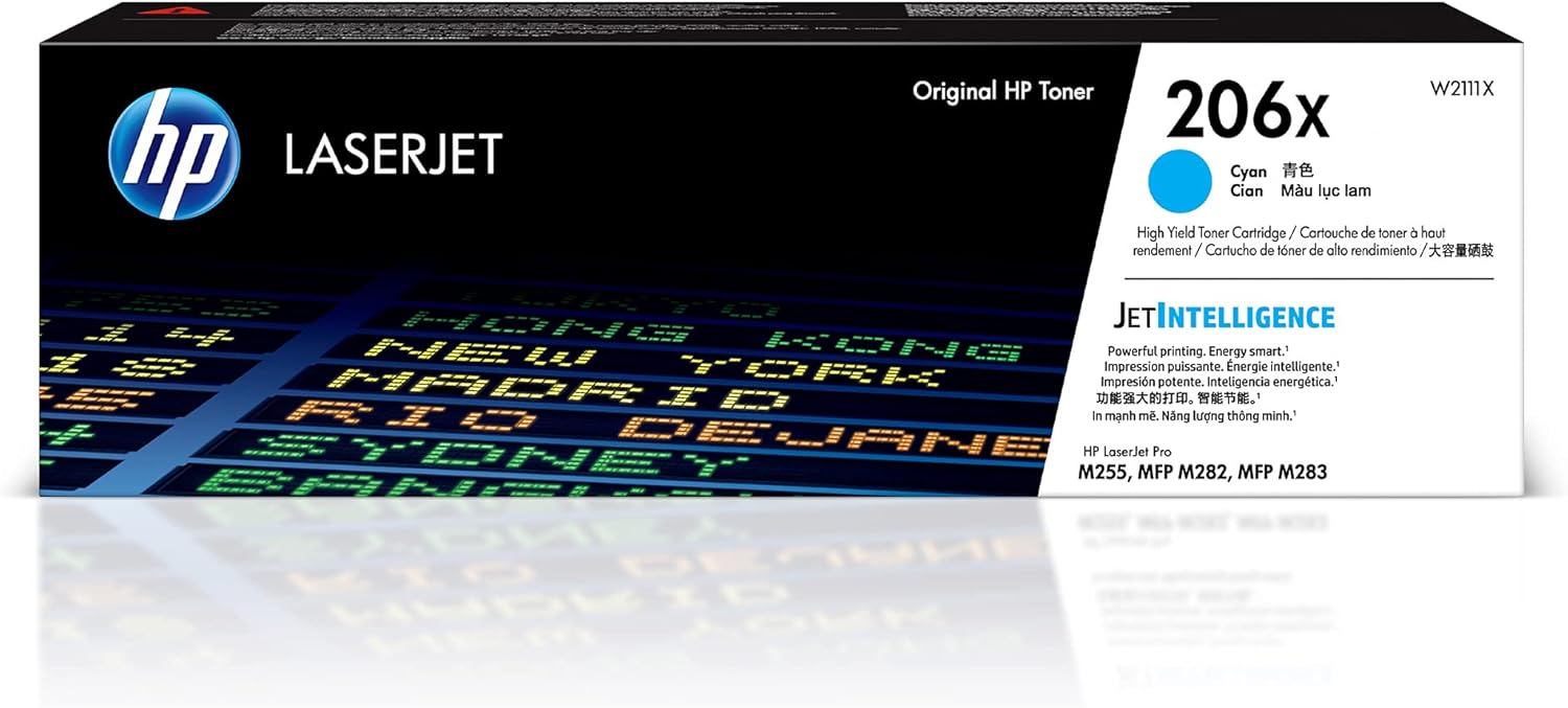 HP 206X Cyan High-yield Toner Cartridge | Works with HP Color LaserJet Pro M255, HP Color LaserJet Pro MFP M282, M283 Series | W2111X