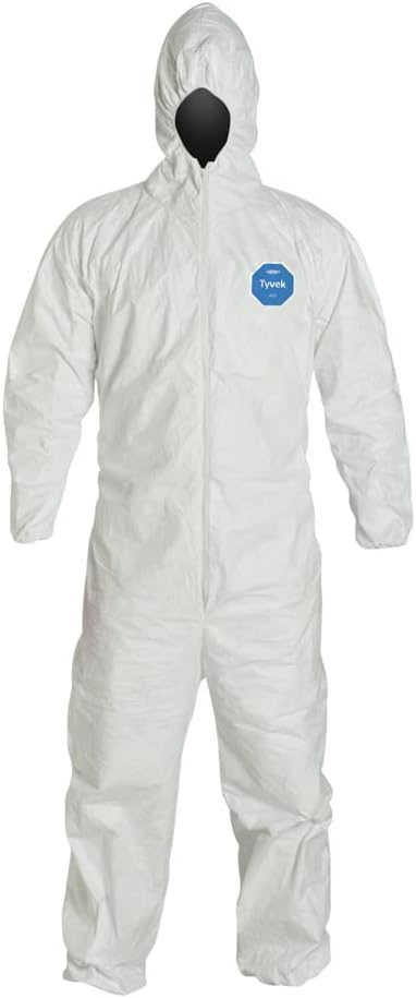 DuPont Tyvek 400 TY127S Disposable Protective Coverall with Respirator-Fit Hood and Elastic Cuff, White