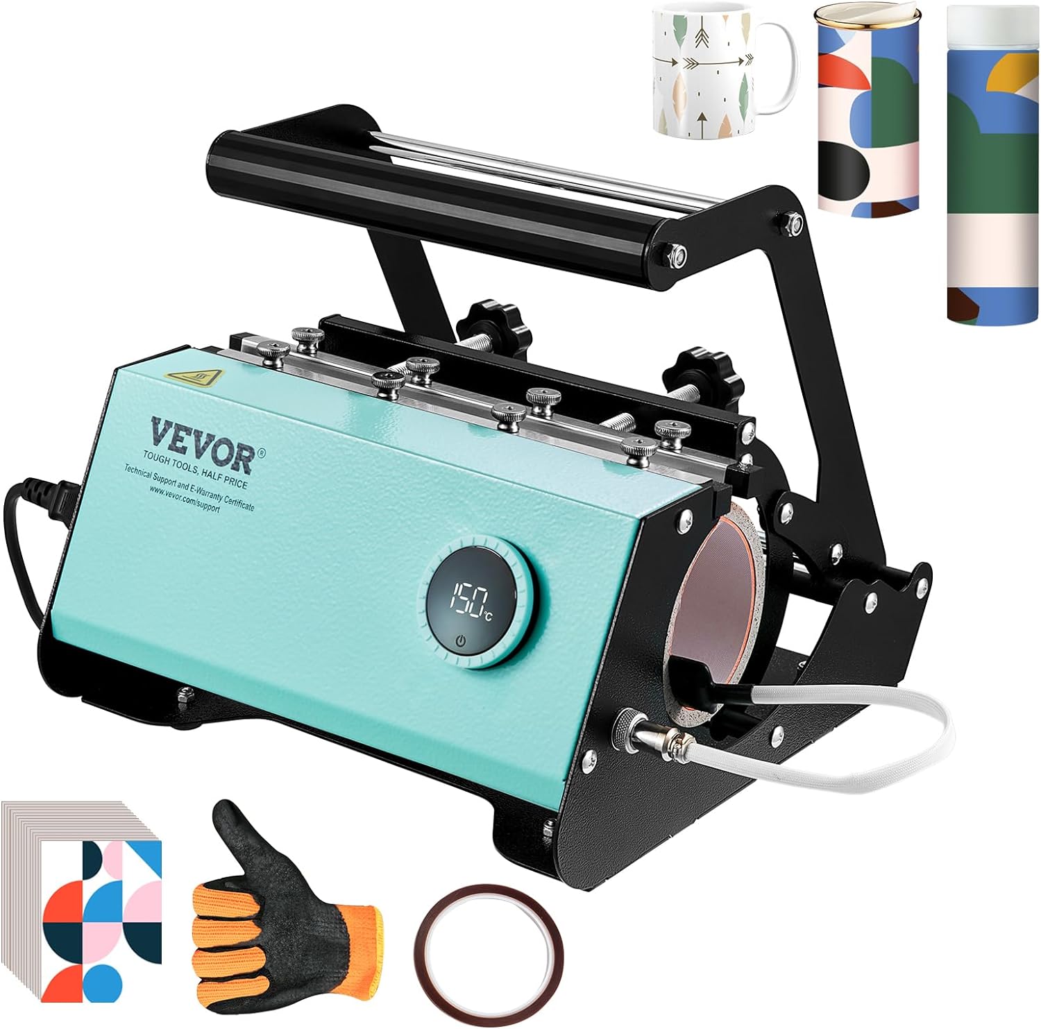 VEVOR Tumbler Heat Press Machine, Tumbler Press for 30OZ 20OZ Sublimation Straight Skinny Tumblers, with Knob Control Temp&amp;Timer Setting for 11-16oz Mugs, Mug Press with Paper Heat Tape Gloves-Gre