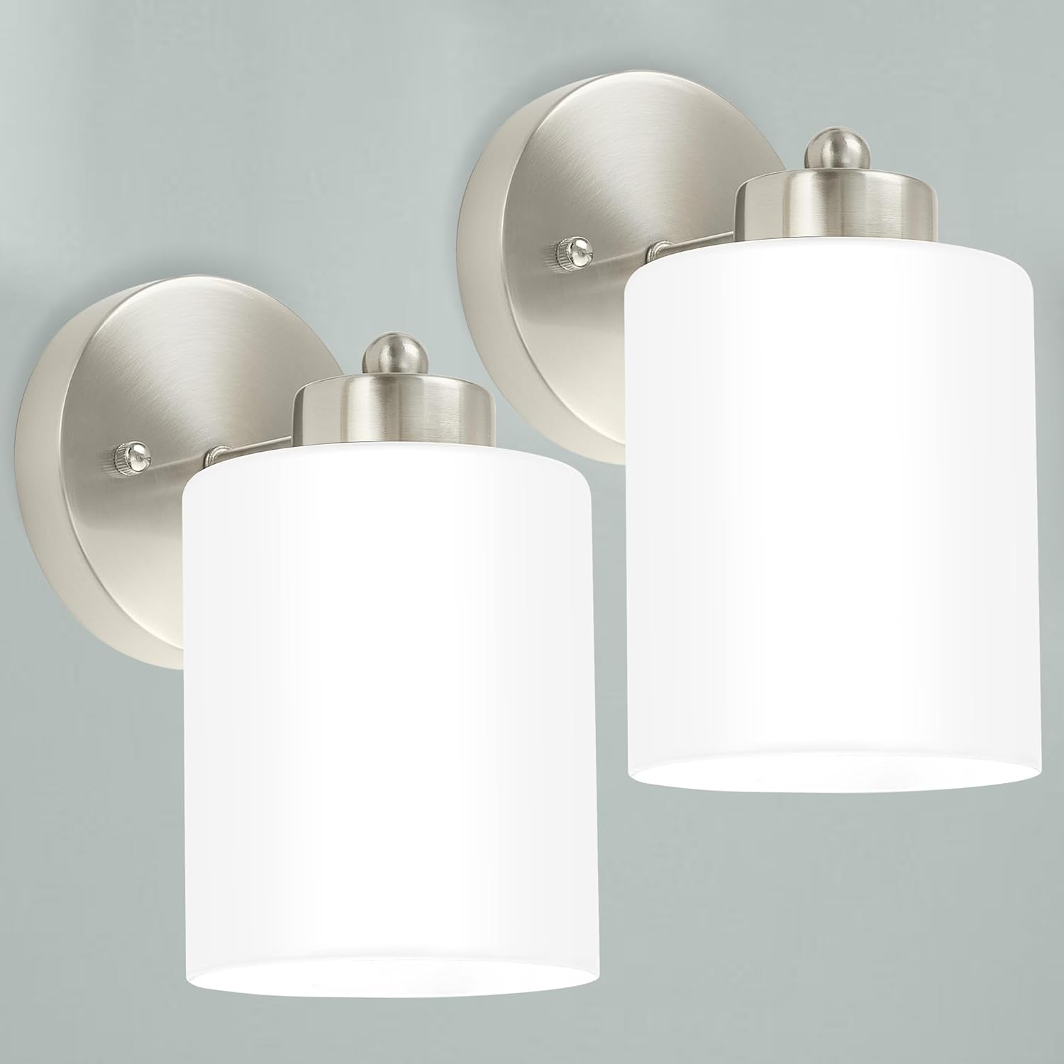 Frosted Wall Sconce Set of Two,Brushed Nickel Bathroom Vanity Lights,Modern Vanity Light,Farmhouse Wall Light Fixtures for Bathroom,Livingroom,Hallway