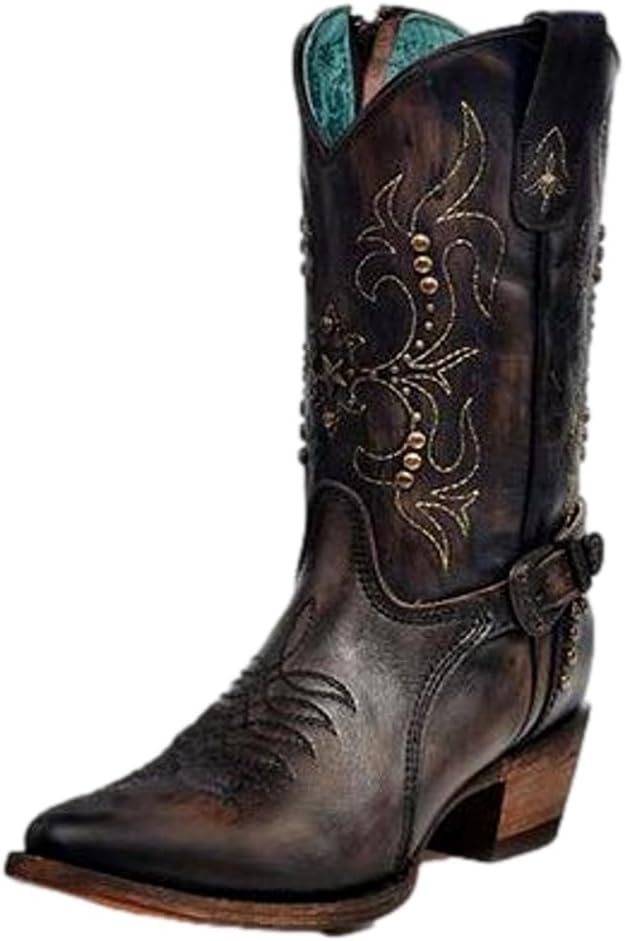 CORRAL LADIE'S BLACK/HONEY EMBROIDERY &amp; STRAP POINTED TOE, CORRAL 43.8 X 34.8 X 11.0 SOLE,COWHIDE LEATHER, URBAN BOOT, F1347