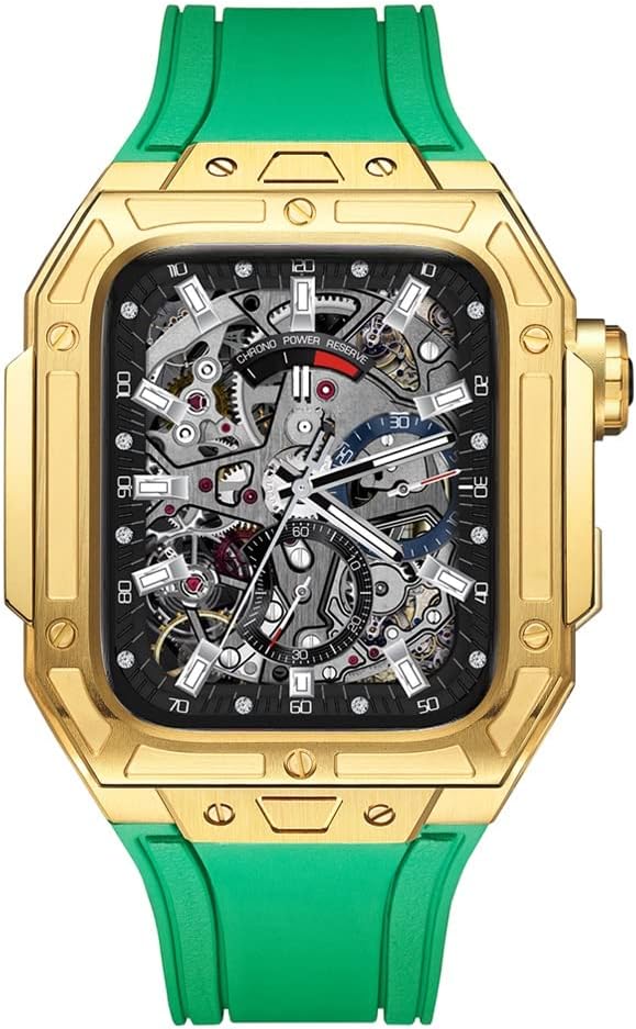 Modification Kit Stainless Steel Case For Apple Watch Series 6 5 4 SE Rubber Watch Strap For iWatch 44mm Bracelet Wristband