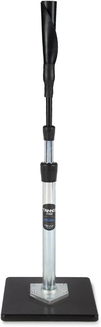 Tanner Tee The Original Professional - Style Baseball Softball Adult Batting Tee with Durable Composite Base, Hand-Rolled Flexible Rubber Ball Rest, Adjustable: 26" to 43", Durable Steel Stem