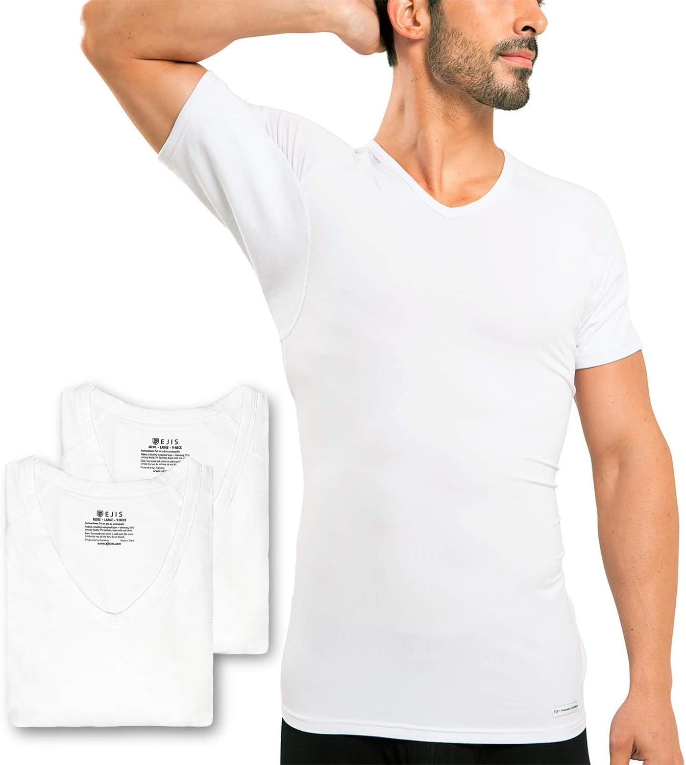 Sweatproof Undershirt Mens Modal V Neck w Sweat Pads, Silver Treated to Fight Embarrassing Odor Aluminum Free Alternative 3pk