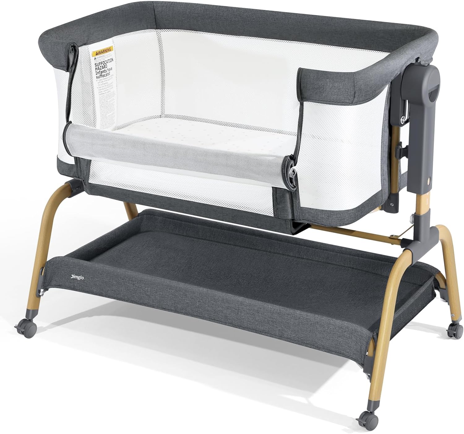 3 in 1 Baby Bassinet, Rocking Bassinet with Storage Basket and Wheels, Adjustable Height Bassinet Bedside Sleeper, Easy Folding Portable Crib for Newborn
