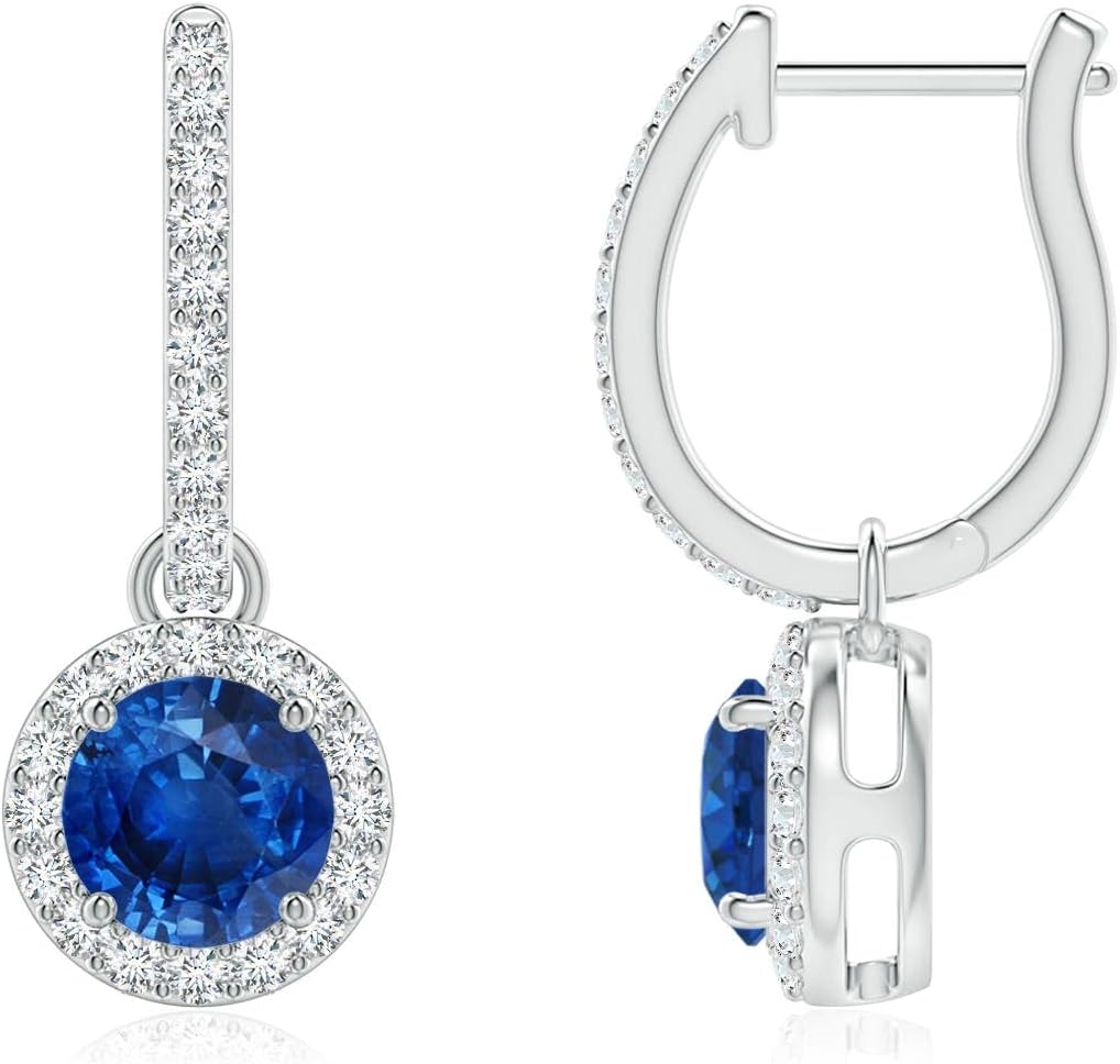 ANGARA Natural Blue Sapphire Halo Earrings for Women Girls in 14K Solid Gold/Platinum | September Birthstone Jewelry Gift for Her | Birthday | Wedding | Anniversary