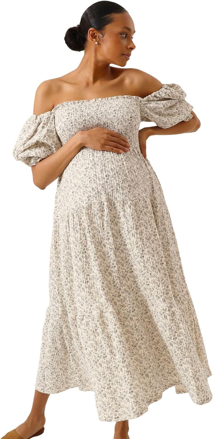 NOTHING FITS BUT Women’s Cotton Modal Kiko Pregnancy Maternity Dress, Casual Floral Maxi Maternity Gown for Baby Shower