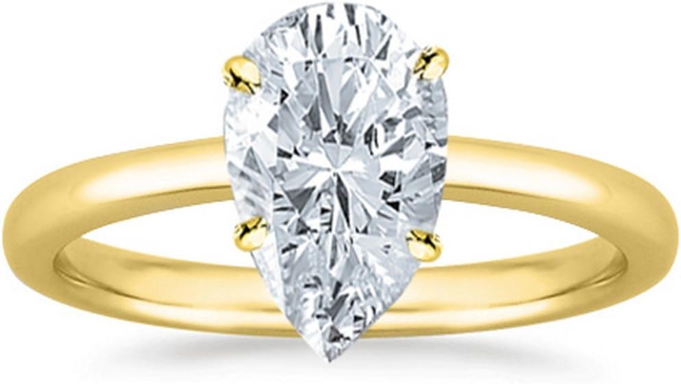 18K White Gold 1.5 Carat Lab Grown Solitaire Pear Cut IGI CERTIFIED Diamond Engagement Ring (1.5 Ct,D-E Color VS1-VS2 Clarity)