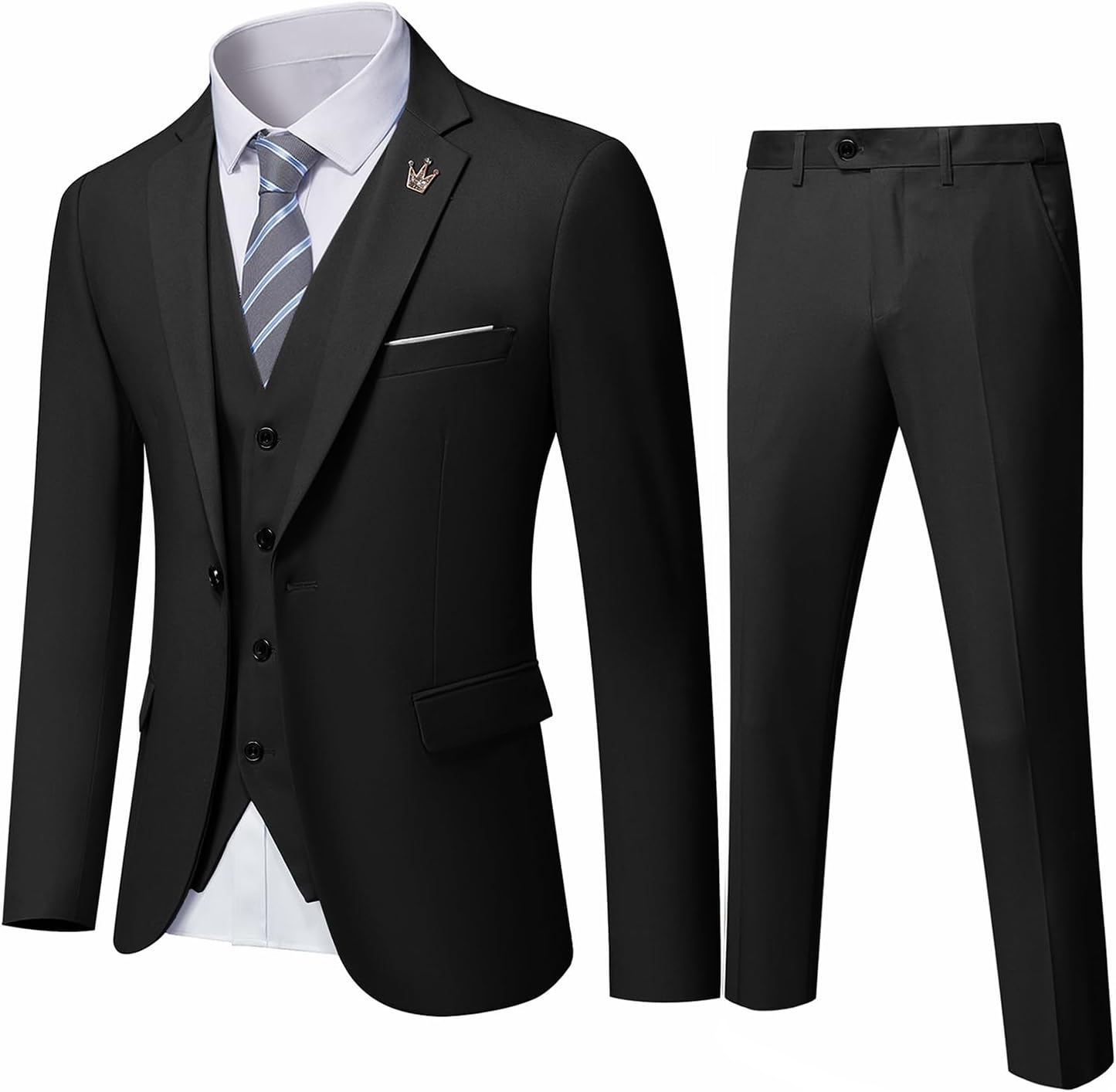MY'S Men's 3 Piece Slim Fit Suit, One Button Jacket Blazer Vest Pants Set and Tie