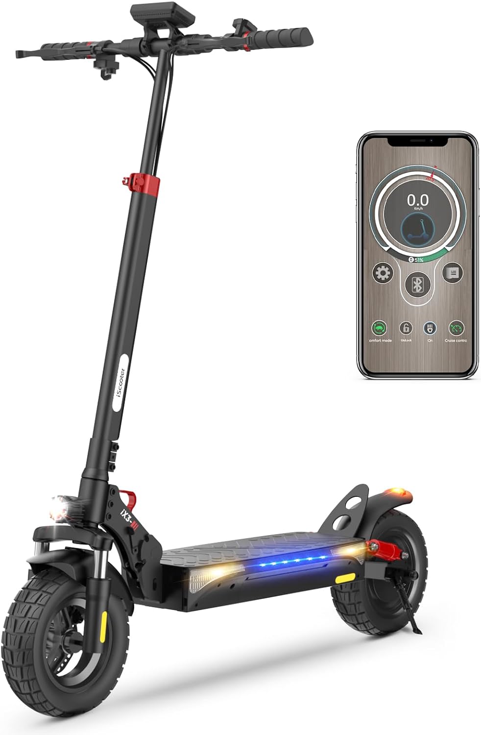 iScooter Electric Scooter Adults, 10" Off Road Pneumatic Tires, 800W Motor E-Scooter Up to 25 Miles Range, 25MPH Top Speed, Adjustable Handlebar Height, Foldable Scooter with APP