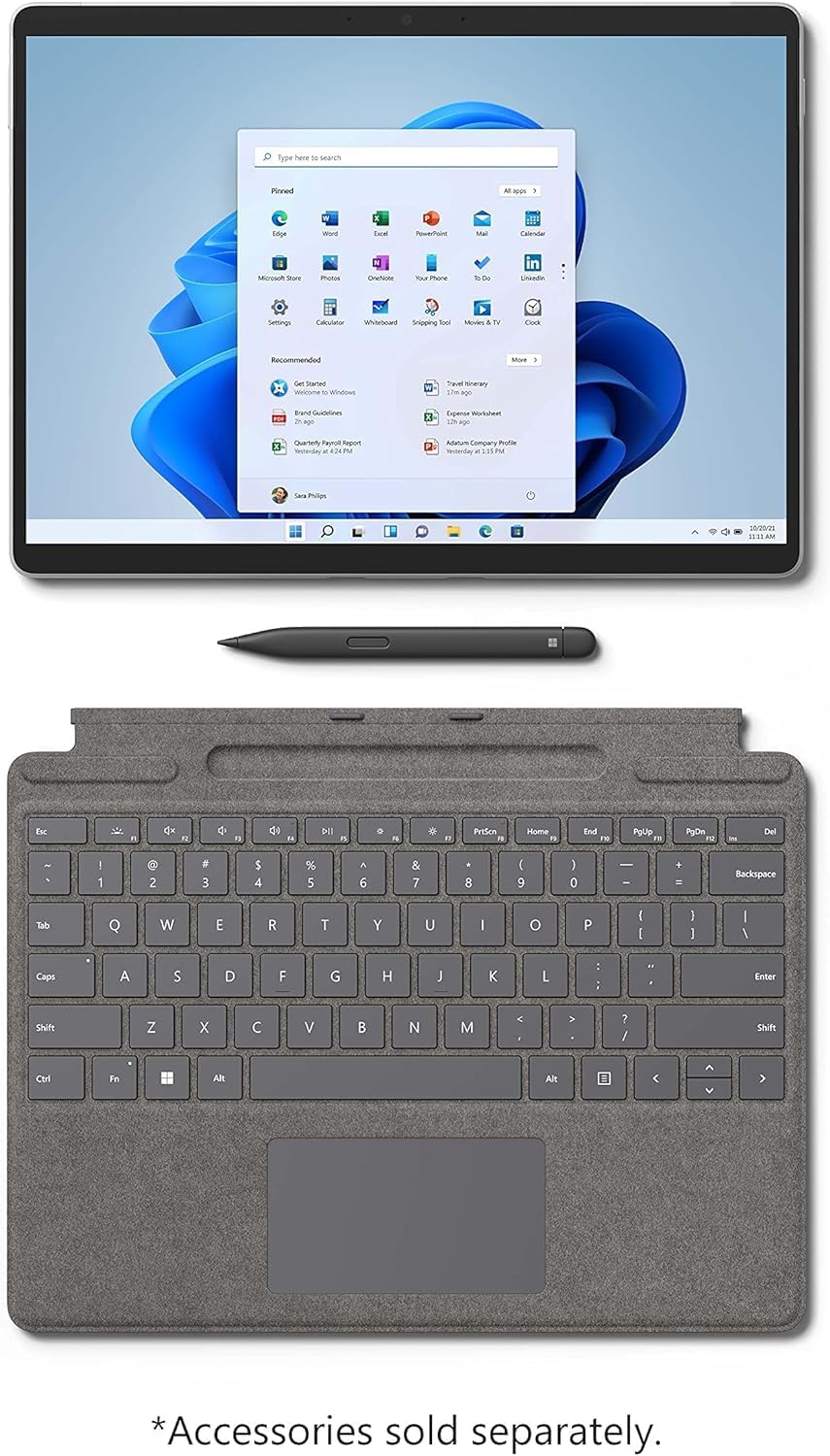 Microsoft Surface Pro 8 Tablet, i7-1185G7, 16GB RAM, 256GB SSD, 13" Touchscreen Display, Windows 10 Pro Laptop Computer, Platinum Bundled with Signature Keyboard, Slim Pen 2 and GizPro USB-C HUB