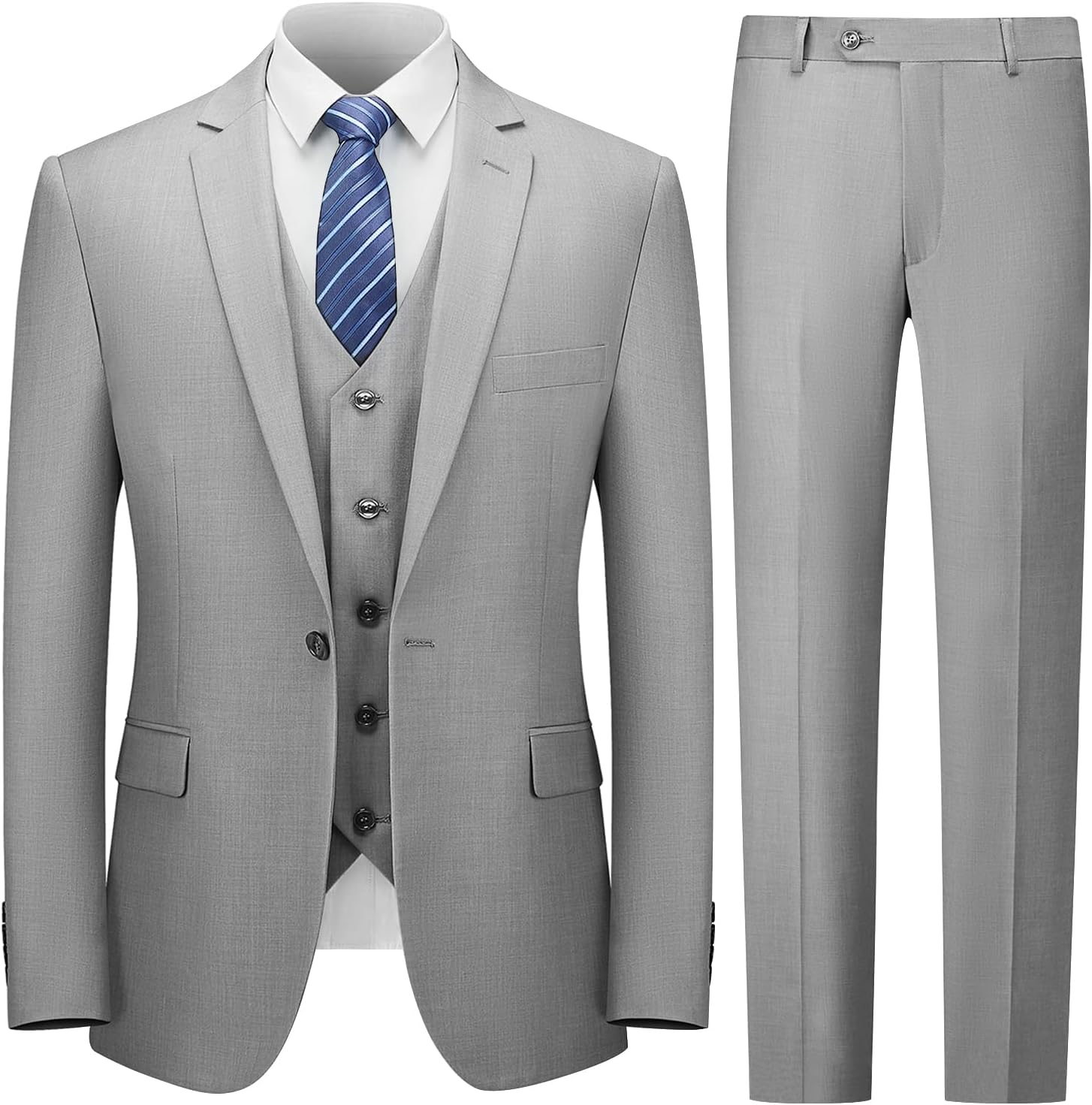 Cooper &amp; Nelson Men's Suit Slim Fit, 3 Piece Suits for Men, One Button Solid Jacket Vest Pants with Tie, Tuxedo Set