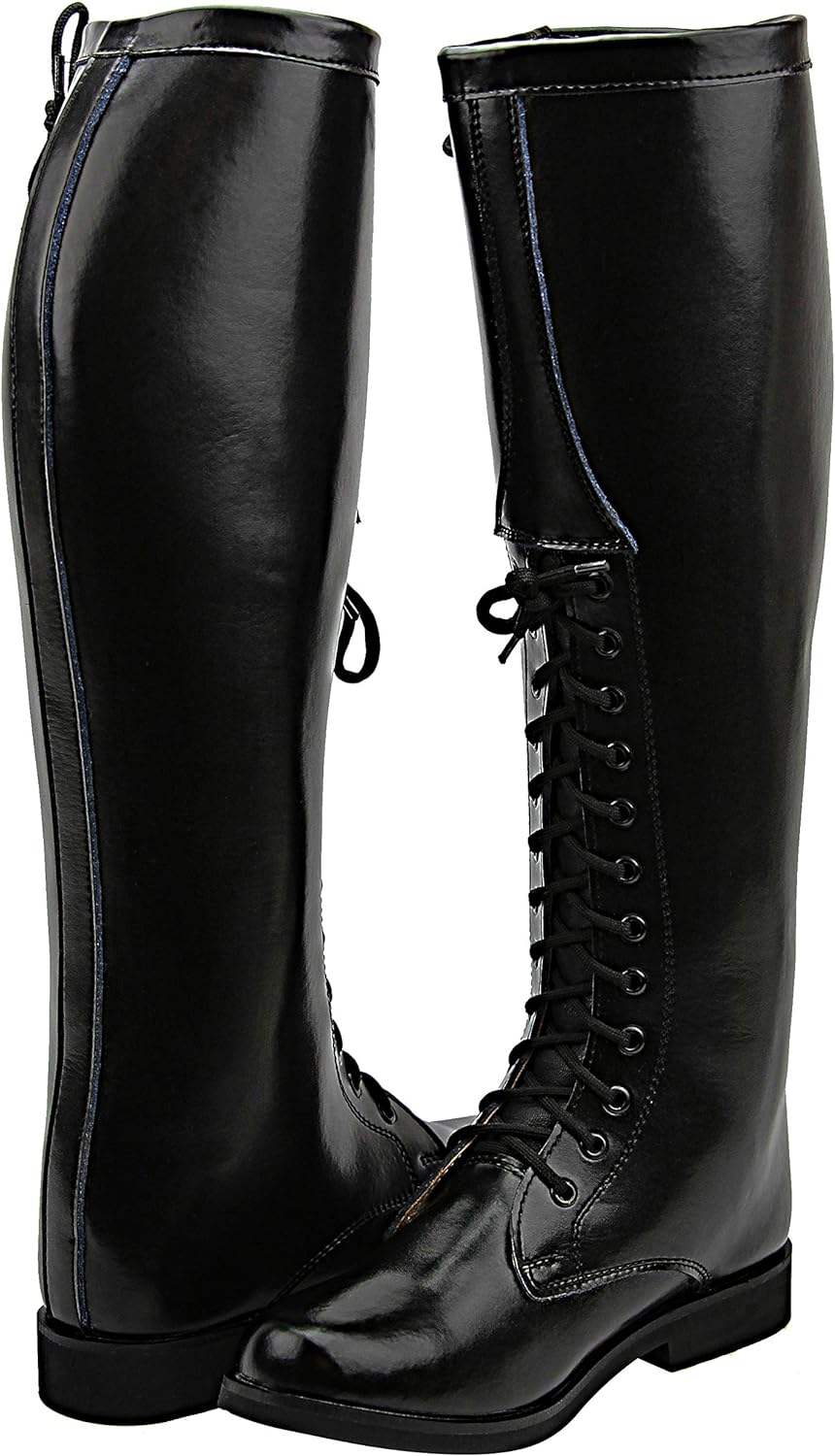 Dyno Men's Mens Man Motorcycle Riding Police Patrol Fashion Leather Tall Riding Boots - Black