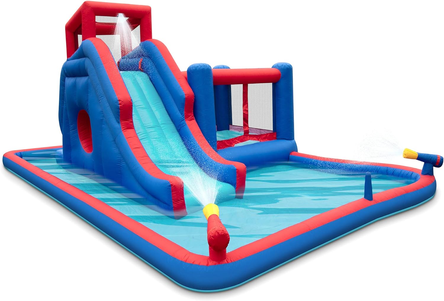 Sunny &amp; Fun 2-in-1 Bounce &amp; Blast Inflatable Water Slide Park – Heavy-Duty for Outdoor Fun - Climbing Wall, Slide, Bouncer &amp; Splash Pool – Easy to Set Up, Included Air Pump &amp; Carrying 