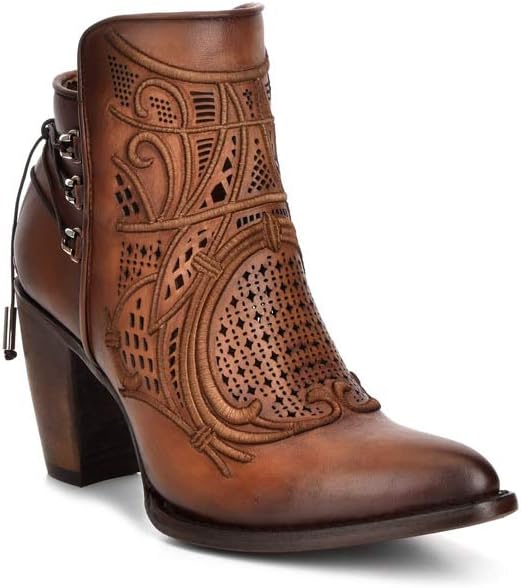 Cuadra Women's Bootie in Genuine Leather with Embroidery and Zipper Brown, 3F48RS