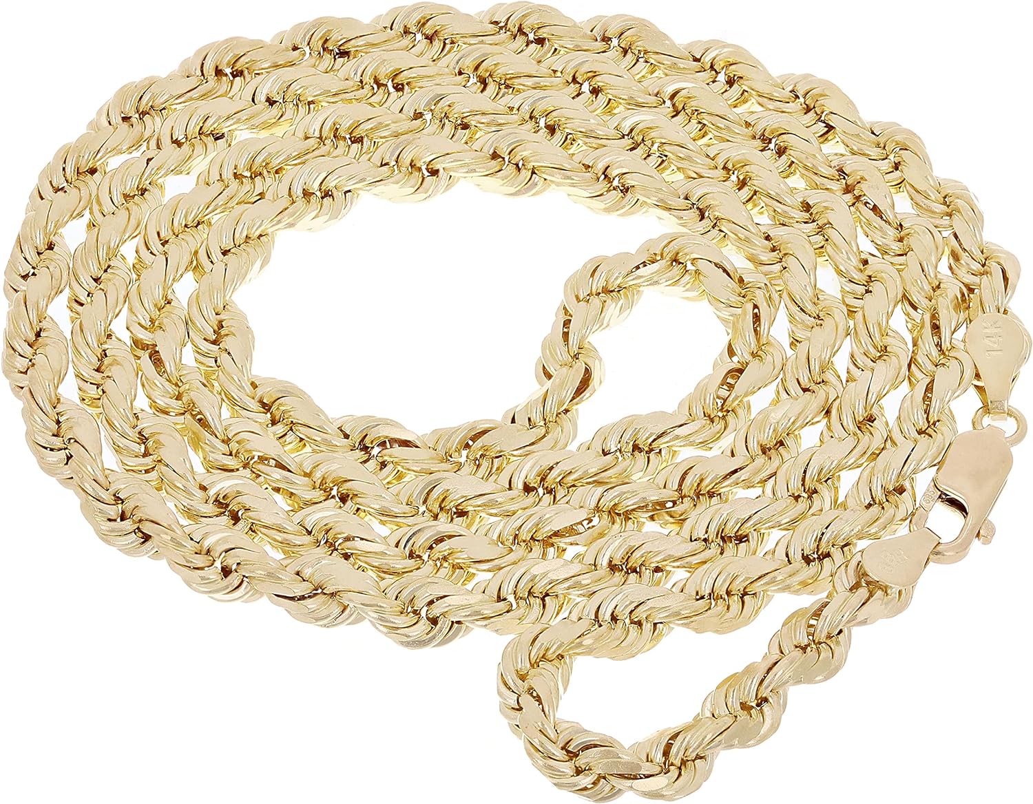 Solid 14k Gold Rope Chain - Thin Rope Link Chain Necklace - Mens and Womens Jewelry Made with Hypoallergenic Yellow 14 Karat Gold