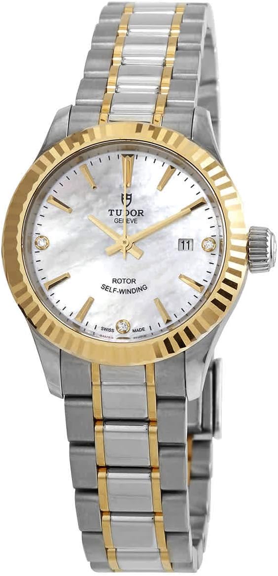 Tudor Style Automatic White Mother of Pearl Dial Ladies 28 mm Watch M12113-0017