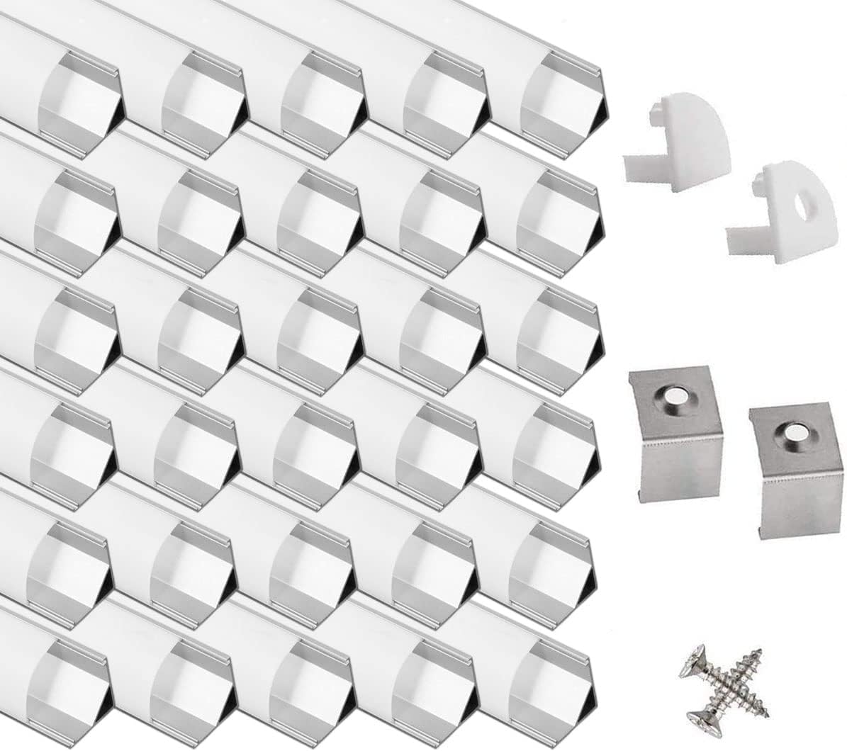 LED Aluminum Channel V - 40x1m Corner Profile Track with Milky PC Cover for Strip Lights Installation,Easy to Cut,Professional Look LED Strip Diffuser Cover with Complete Mounting Accessories