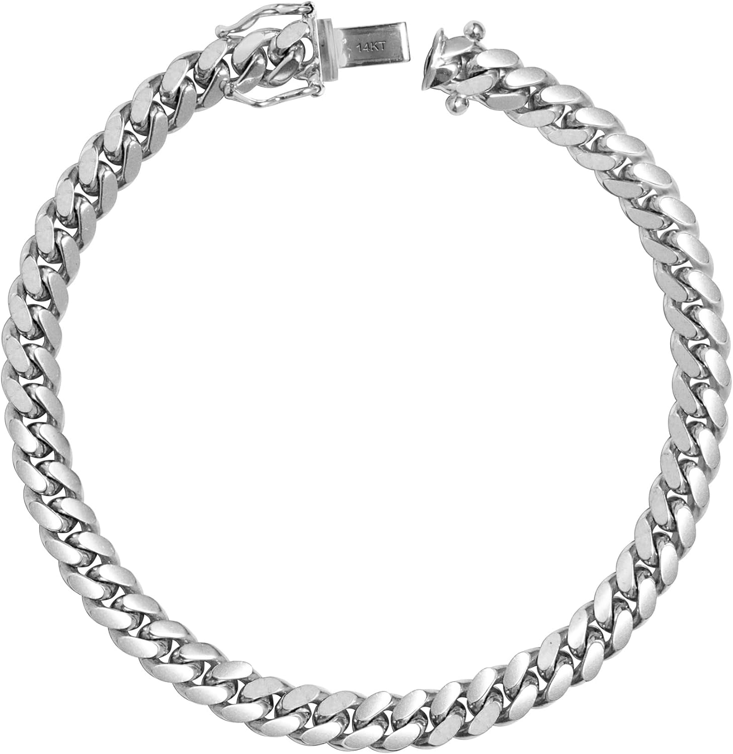 Nuragold 14k White Gold 5mm Solid Miami Cuban Link Chain Bracelet, Mens Jewelry Box Clasp 7" 7.5" 8" 8.5" 9"