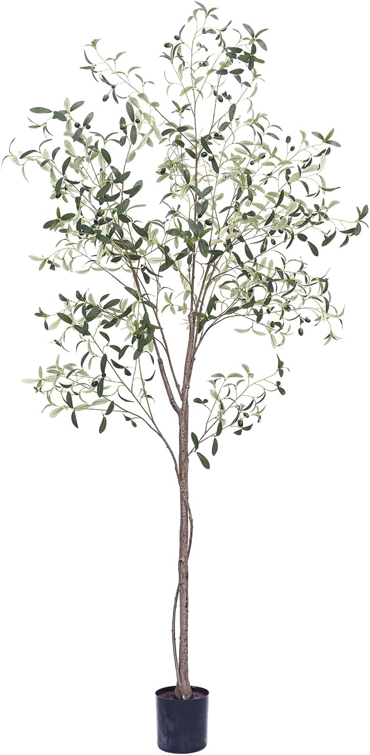 Phimos Artificial Olive Tree Tall Fake Potted Olive Silk Tree with Planter Large Faux Olive Branches and Fruits Artificial Tree for Modern Home Office Living Room Floor Decor Indoor (7FT)