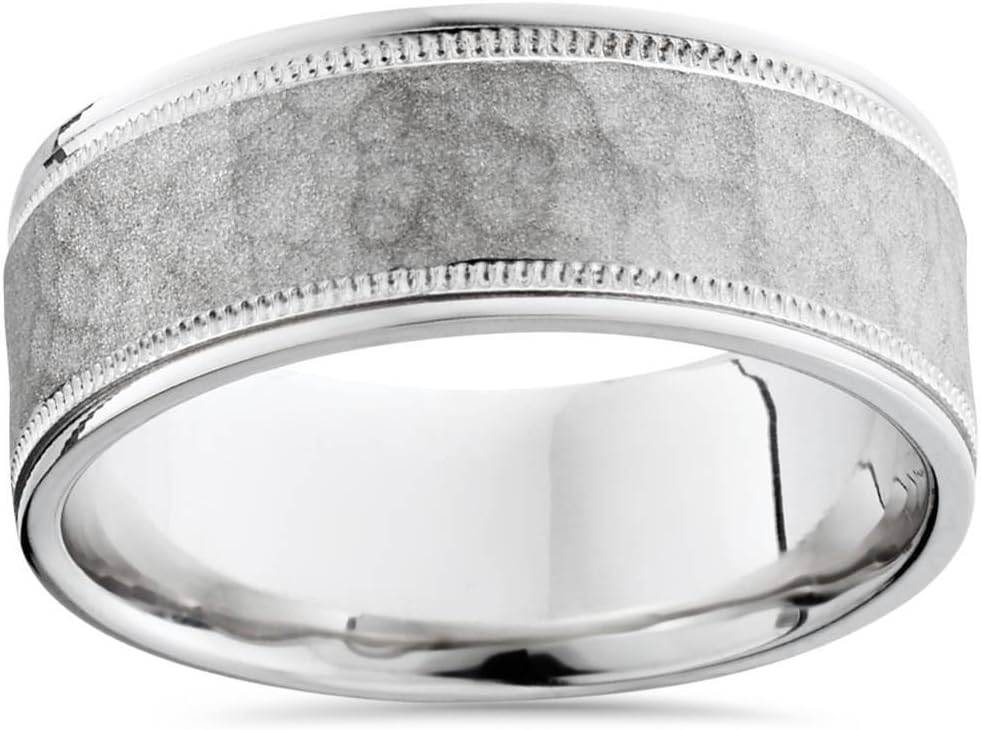 P3 POMPEII3 8mm Hammered Comfort Fit 14K White Gold Men's Band