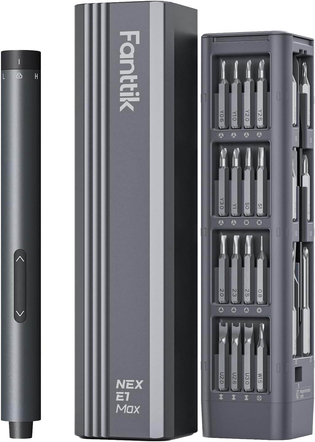 Fanttik E1 Max 3.7V Mini Electric Screwdriver, Precision Electric Screwdriver, 50-in-1 Magnetic Bits, Max 3 N.m, Magnetic Storage, 5/32''Hex, Repair Tool Set for Phone Camera Laptop Watch - Grey