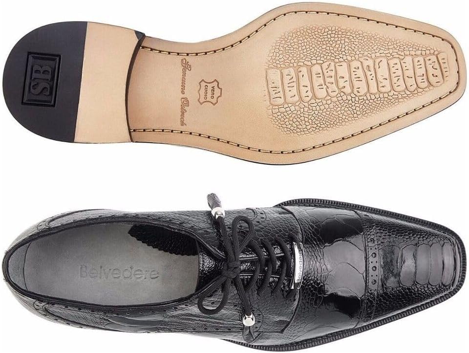Belvedere Batta Black Genuine Ostrich Cap-Toe Lace-ups