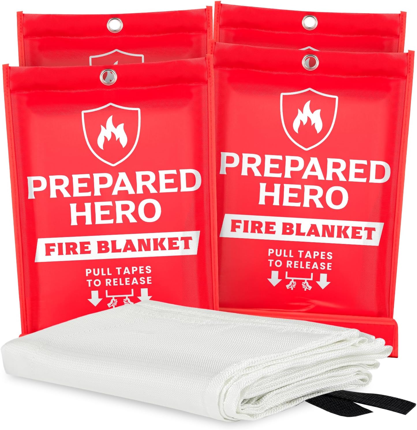 Prepared Hero Emergency Fire Blanket - 4 Pack - Fire Suppression Blanket for Kitchen, 40” x 40” Fire Blanket for Home, Fiberglass Fire Blanket