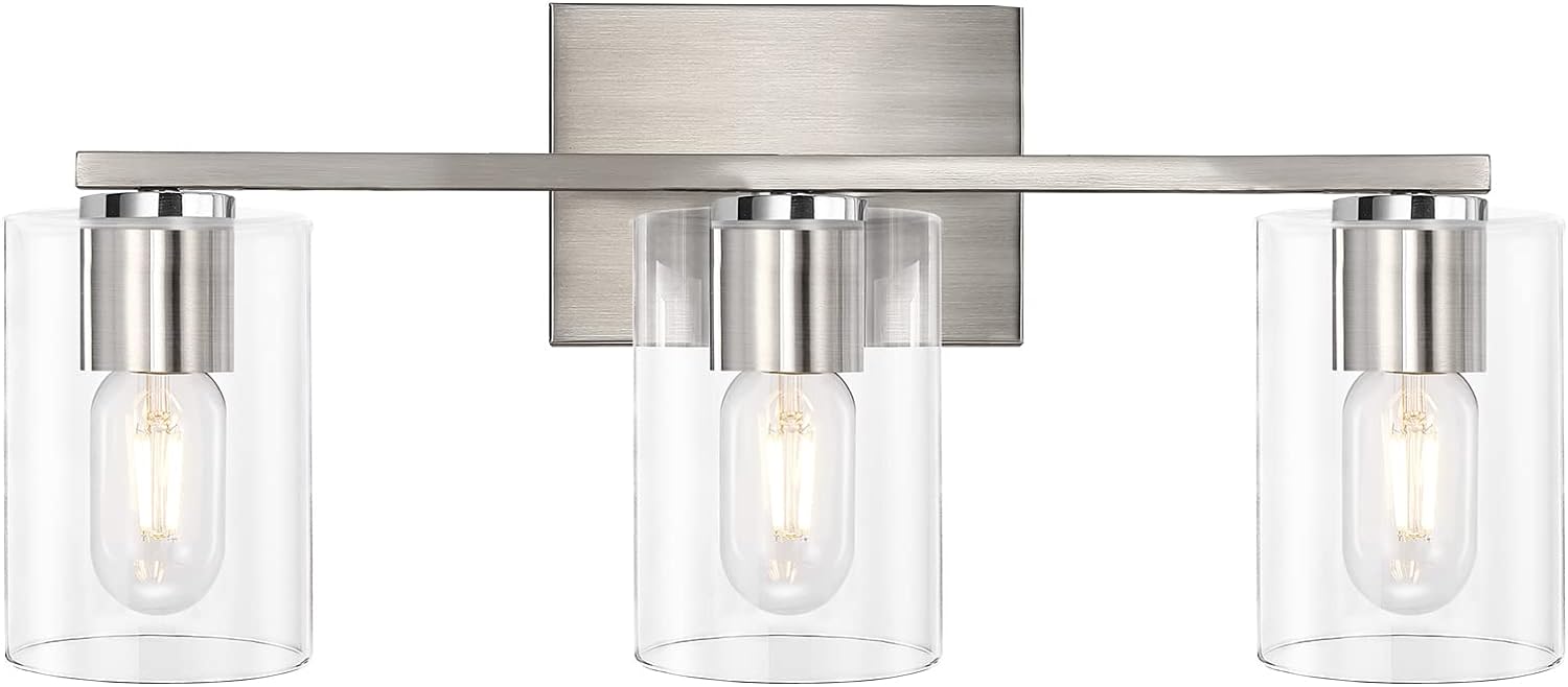 3-Light Vanity Light, Brushed Nickel Bathroom Lighting Fixtures Over Mirror, Modern Metal Wall Lights for Hallway Kitchen Bedroom Living Room