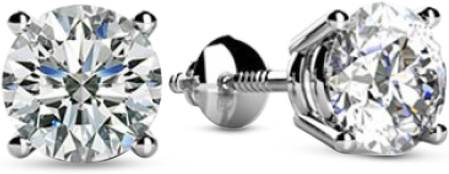 IGI Certified LAB-GROWN Round Cut Diamond Earrings 4 Prong Screw Back Ultra Premium Collection (G-H Color, VS1-VS2 Clarity)