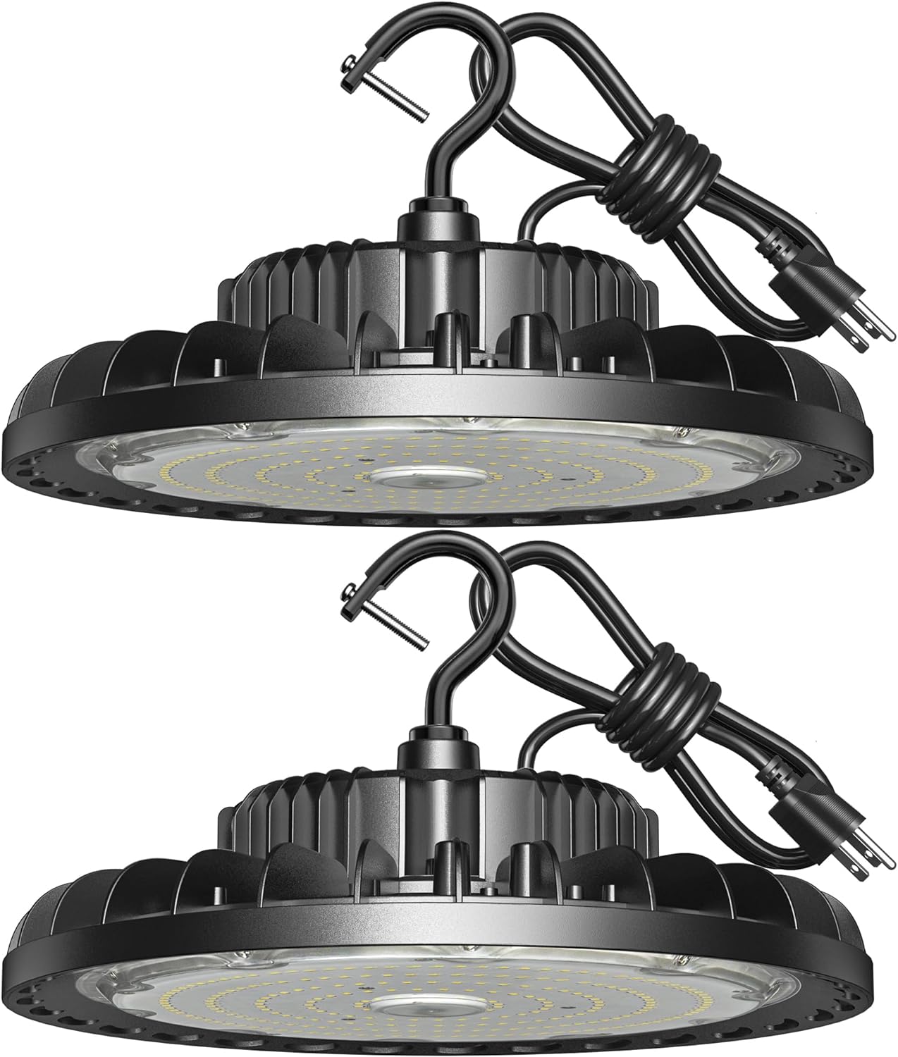 LED High Bay Light 150W 21,000lm 5000K Daylight 600W MH/HPS Equivalent with US Plug 5’ Cable Waterproof UFO Commercial Warehouse Workshop Garage Factory Area Lighting Fixture, 2 Pack
