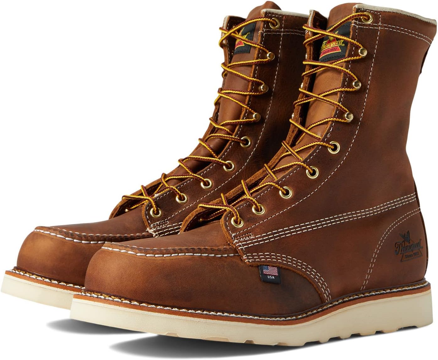 Thorogood American Heritage 8” Steel Toe Work Boots for Men - Full-Grain Leather with Moc Toe, Slip-Resistant Wedge Outsole, and Comfort Insole; EH Rated