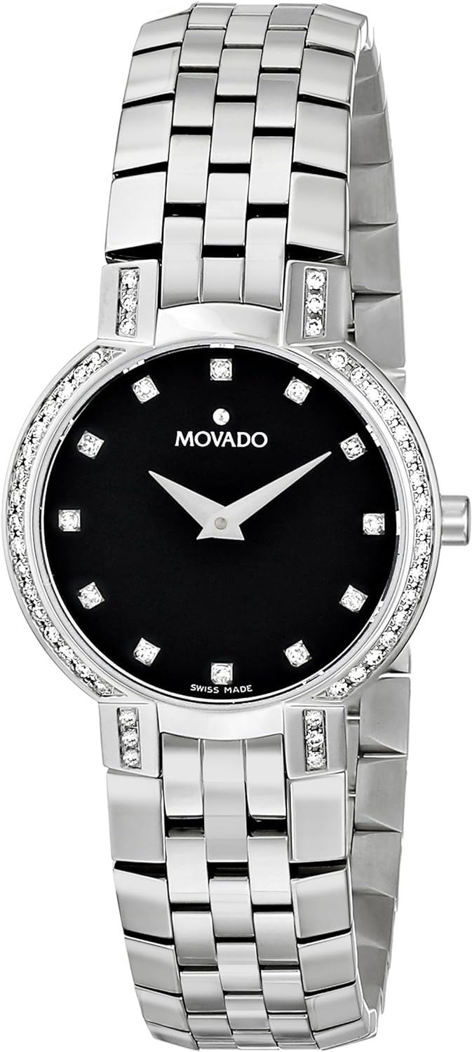 Movado Women's 605586 "Faceto" Stainless Steel Watch with Diamonds