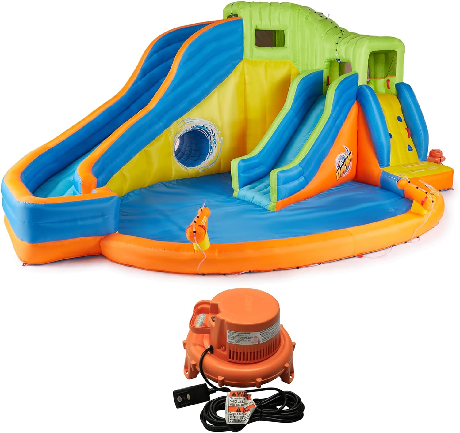 Banzai Pipeline Twist Inflatable Water Park with 2 Waterslides, 2 Water Cannons, and a Tunnel