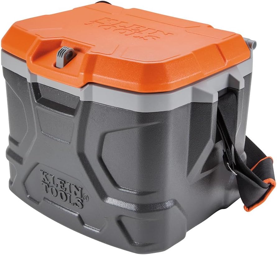 Klein Tools 55600 Work Cooler, 17-Quart Lunch Box Holds 18 Cans, Keeps Cool 30 Hours, Seats 300 Lb, Tradesman Pro Tough Box