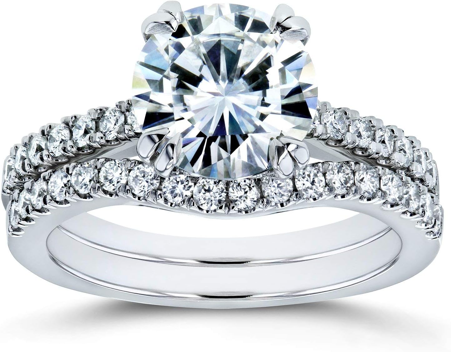 Kobelli Forever One Moissanite and Lab Grown Diamond Bridal Rings Set 2 1/3 CTW 14k White Gold (DEF/VS)