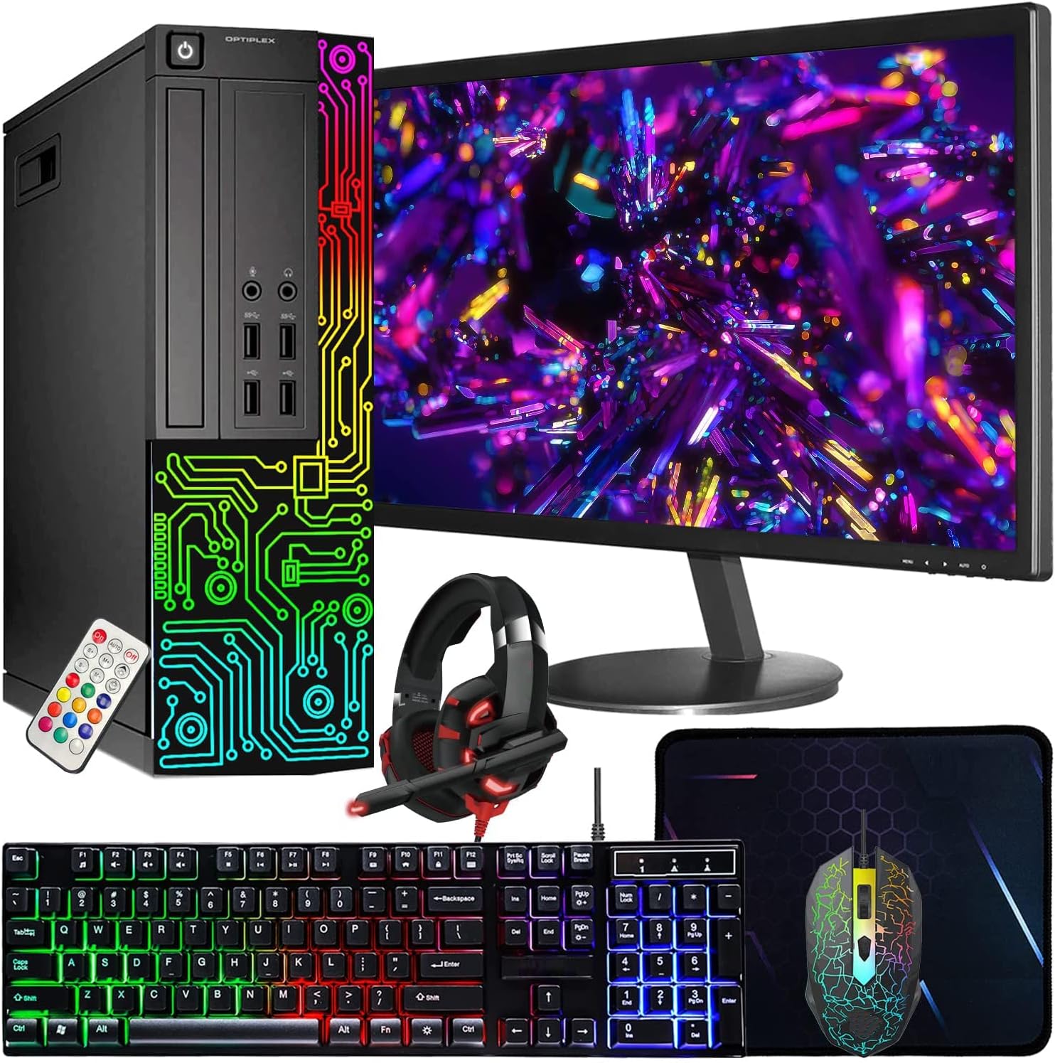 Dell Optiplex Small Desktop Computer (SFF) PC | Quad Core Intel i5 (3.2GHz) | 16GB DDR3 RAM | 512GB SSD | 24 Inch Monitor | RGB Gaming Keyboard &amp; Mouse, Headset | Windows 10 Pro (Renewed)