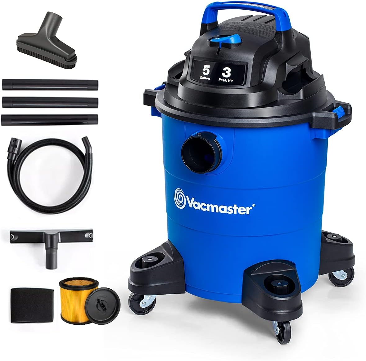 Vacmaster 3 Peak HP 5 Gallon Shop Vacuum Powerful Suction Wet Dry Vacuum Cleaner with Blower Function 1-1/4 inch Hose 10ft Power Cord