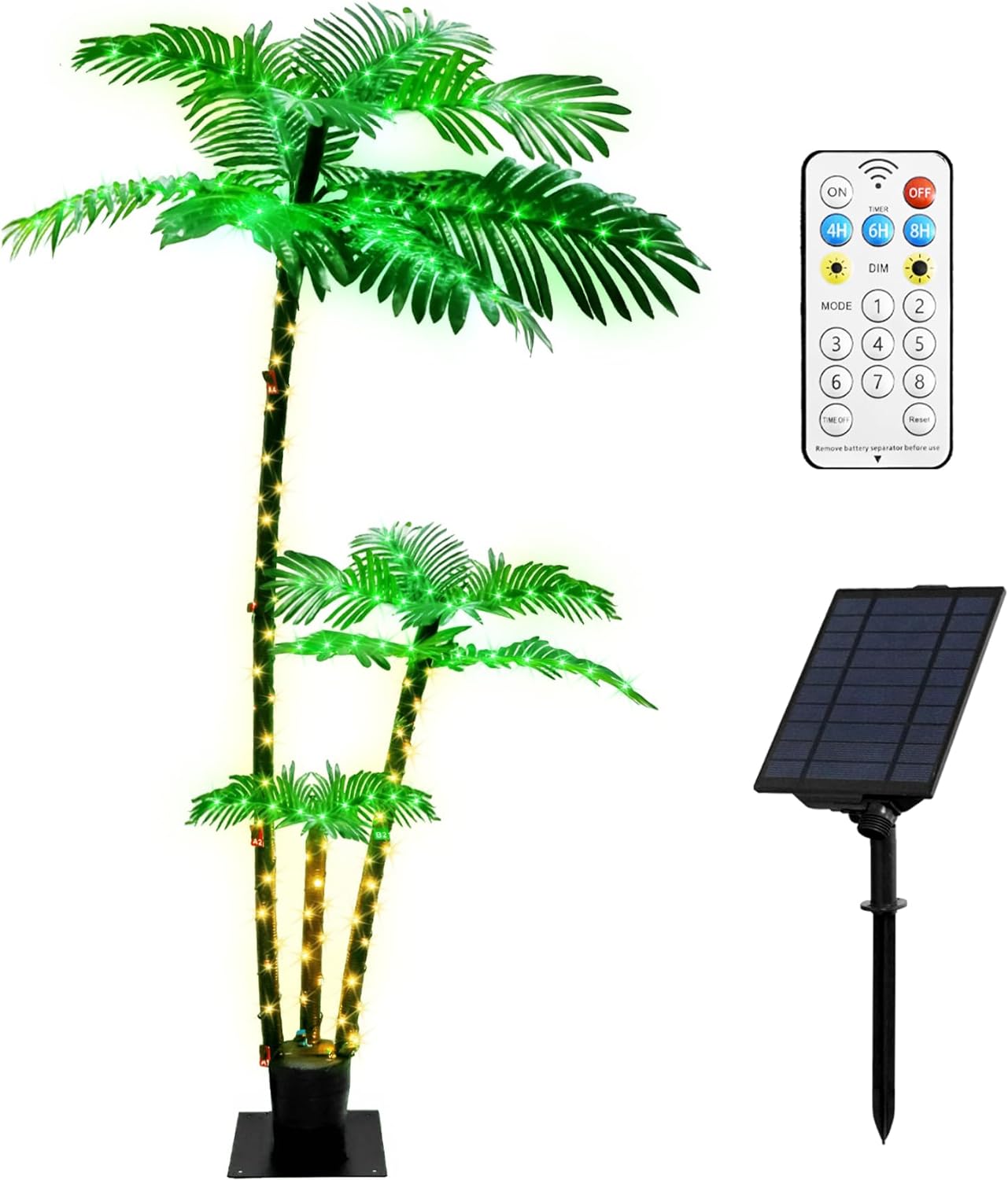 Artificial Palm Tree 6Ft 3Trunks 219LED Christmas Tree 8 Modes Timer Memory Function Lights Fake Plant Tree for Outside Patio Home Pool Yard Patio Hawaiian Office Party Tiki Bar Decor
