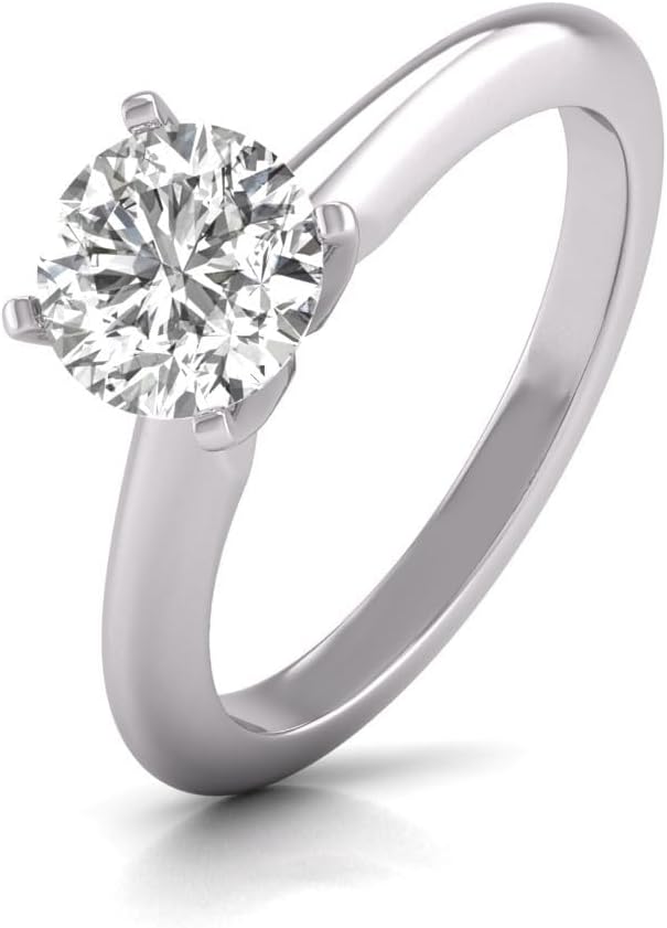 1/4-2 Carat 4 Prong Solitaire Round Lab Grown Diamond Ring for Women - Available in 14K White and Yellow Gold Rings Jewelry for Wedding, Anniversary, Engagement (F-G Color VS-SI Clarity)
