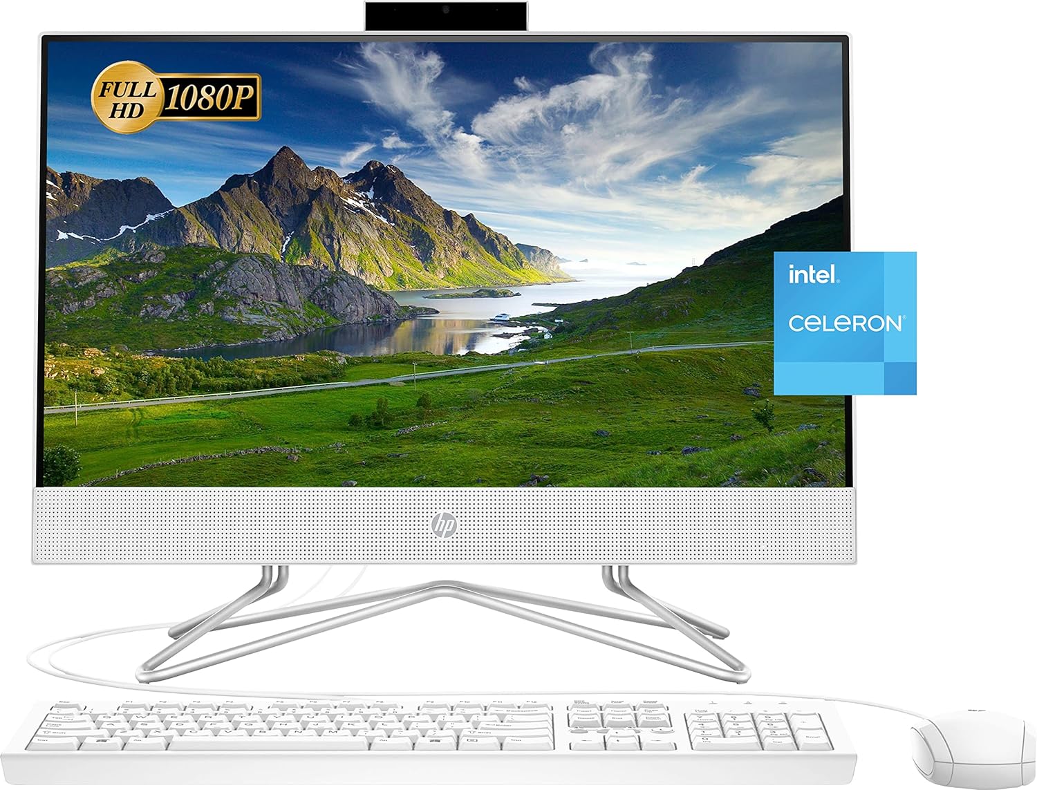 HP 2022 Newest All-in-One Desktop, 21.5" FHD Display, Intel Celeron J4025 Processor, 16GB RAM, 512GB PCIe SSD, Webcam, HDMI, RJ-45, Wired Keyboard&amp;Mouse, WiFi, Windows 11 Home, White