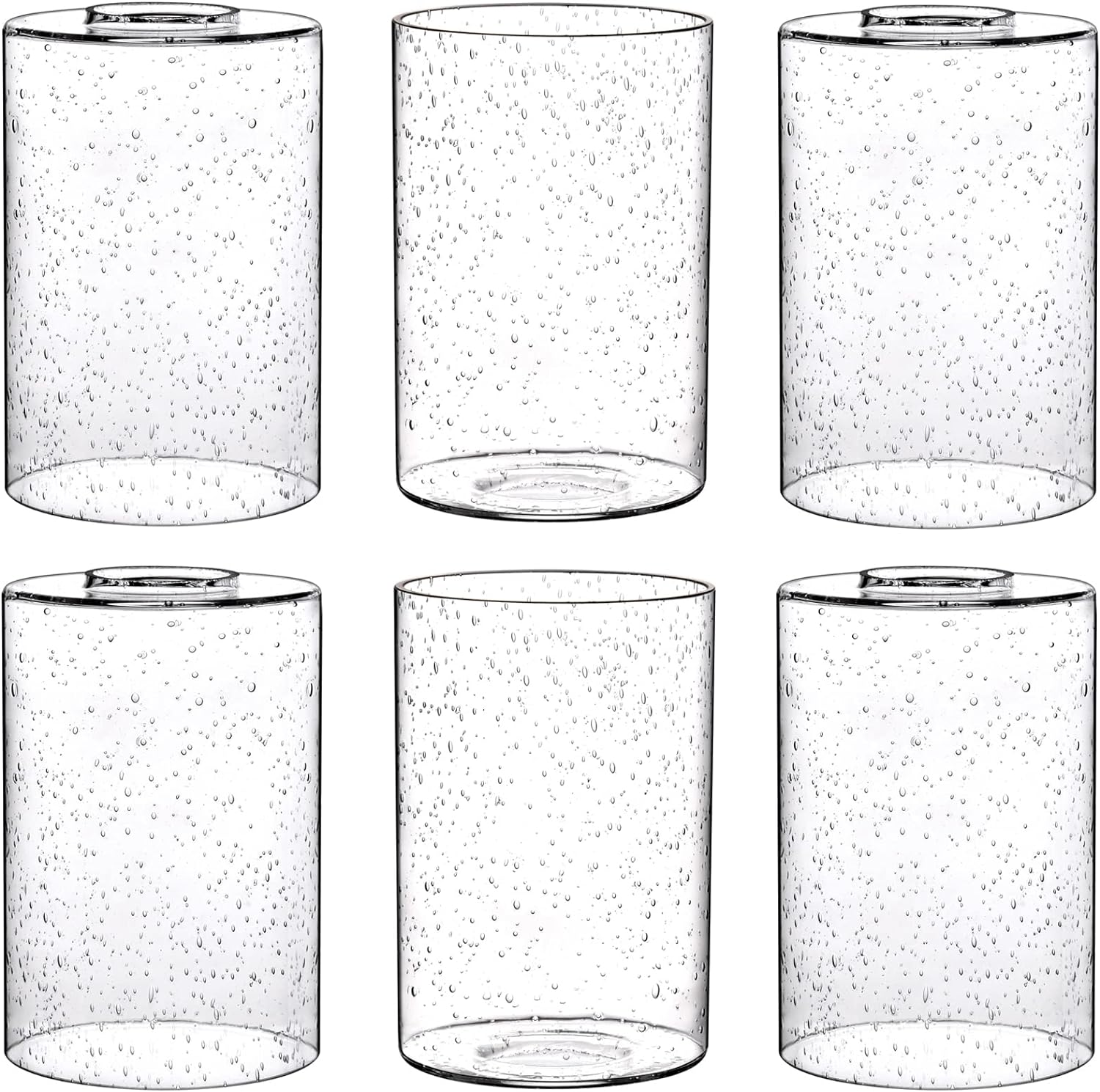 Canomo 6 Packs Seeded Glass Shades, 6" x 4" Clear Bubble Replacement Glass Cylinder with 1.625 Inch Fitter hole Fit for Wall Lamps Chandeliers or Ceiling Lamps